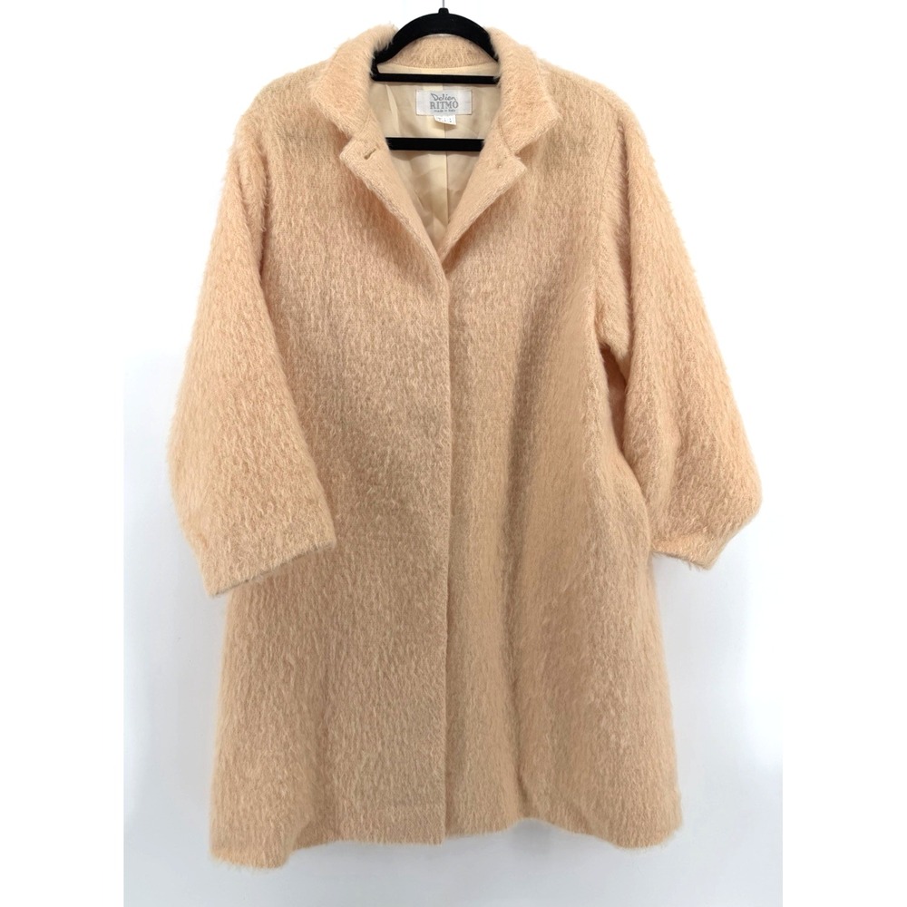 Ritmo Dolien Italy 100% Wool Mohair Lt Pink Coat Womens L Luxury Boutique Fem